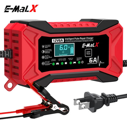 12V 6A Car Battery Charger Pulse Repair LiFePO4 14.6V Smart Fast Charge