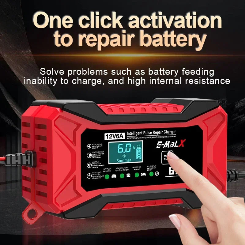 12V 6A Car Battery Charger Pulse Repair LiFePO4 14.6V Smart Fast Charge