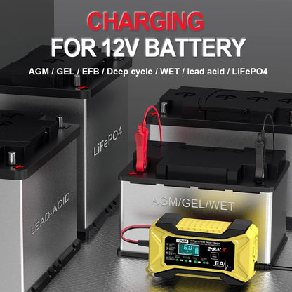 12V 6A Car Battery Charger Pulse Repair LiFePO4 14.6V Smart Fast Charge
